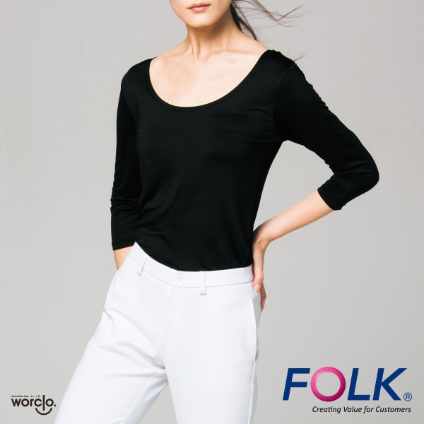 画像2: 【フォーク】ぽかぽかレディスカットソー7分袖（ブラック） 9003-9 (2)