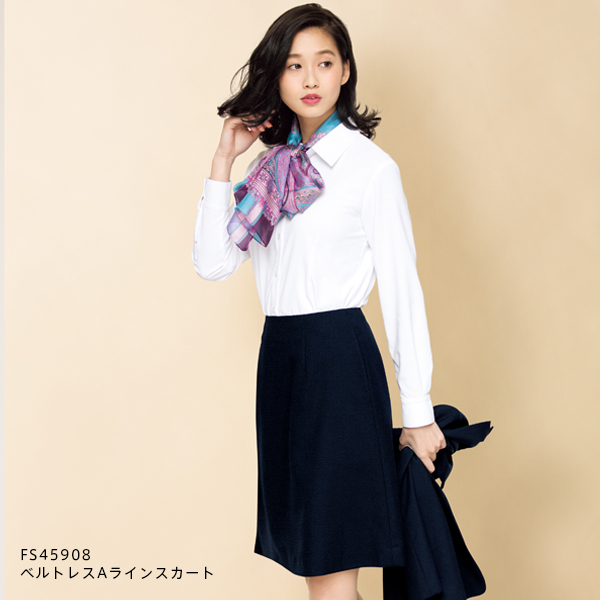 【フォーク】ベルトレスＡラインスカート（ネイビー） FS45908-7
